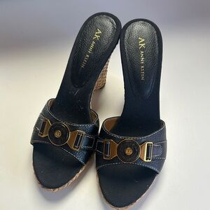 Anne Klein Black and Gold Wedges